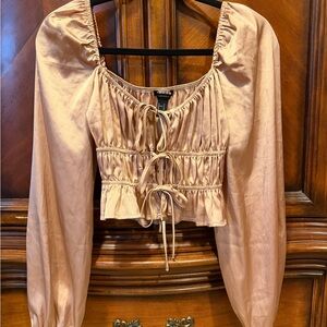 Forever 21 Blush Pink Ruched Tie-Front Long Sleeve Crop Top size small